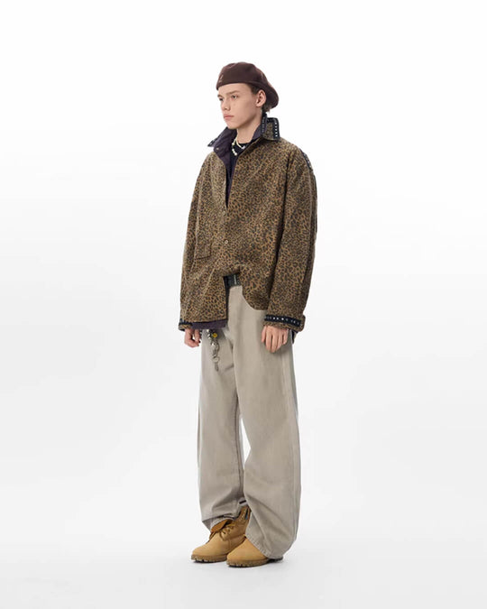 JHYQ Leopard Print Metal Studded Shirt Jacket | Face 3 Face