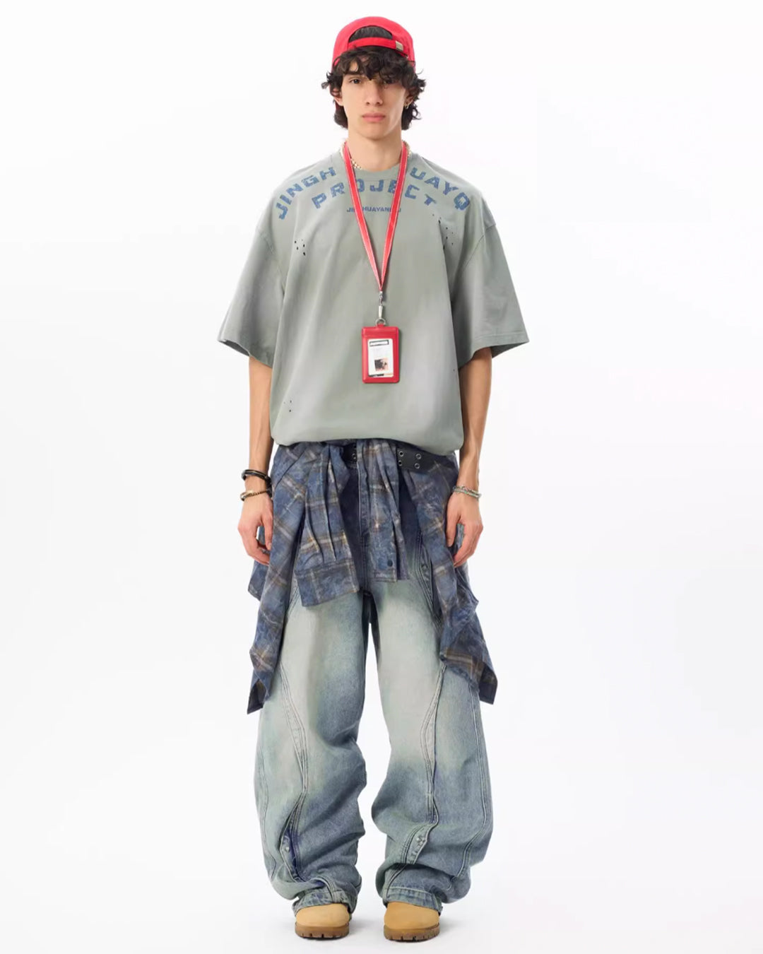 JHYQ Letter Print Distressed Washed Tee | Face 3 Face