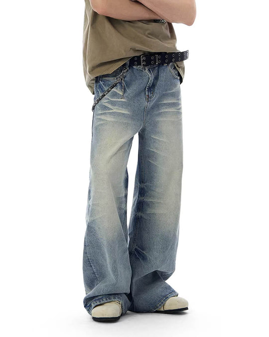 JHYQ Light Blue Whiskered Washed Loose Fit Jeans | Face 3 Face