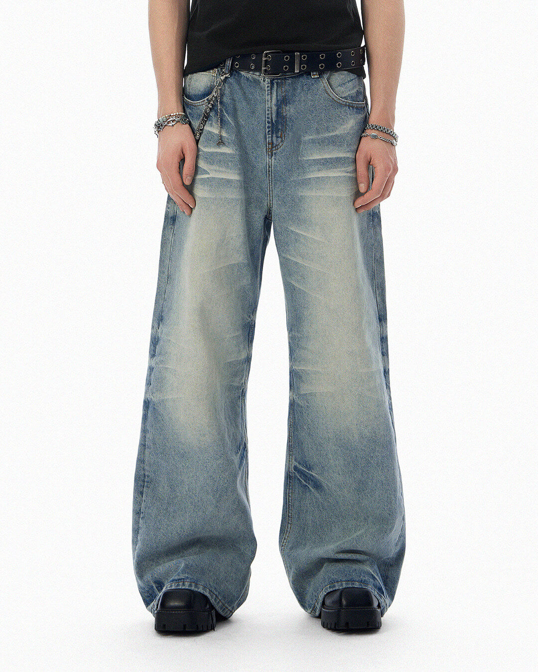 JHYQ Light Blue Whiskered Washed Loose Fit Jeans | Face 3 Face