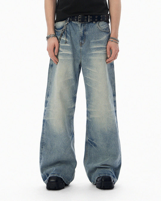 JHYQ Light Blue Whiskered Washed Loose Fit Jeans | Face 3 Face