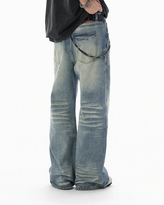 JHYQ Light Blue Whiskered Washed Loose Fit Jeans | Face 3 Face