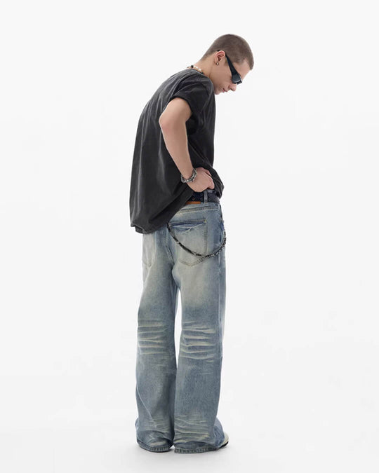JHYQ Light Blue Whiskered Washed Loose Fit Jeans | Face 3 Face