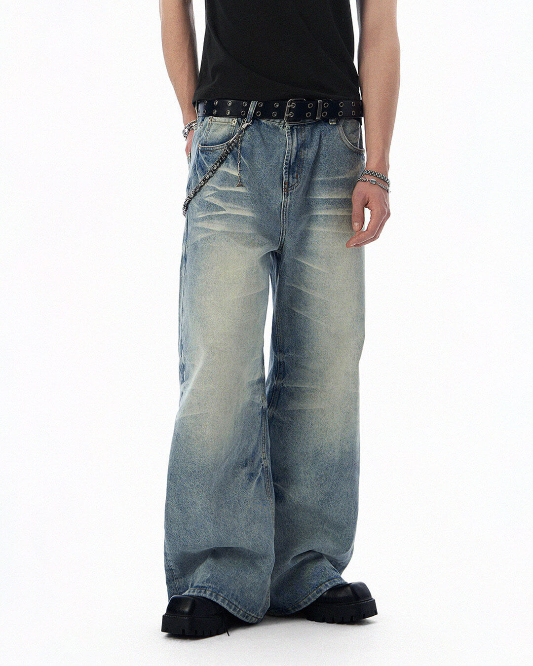 JHYQ Light Blue Whiskered Washed Loose Fit Jeans | Face 3 Face