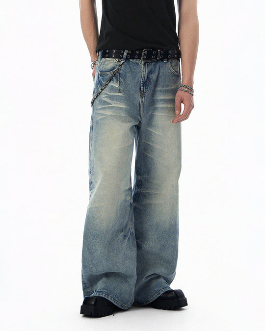 JHYQ Light Blue Whiskered Washed Loose Fit Jeans | Face 3 Face