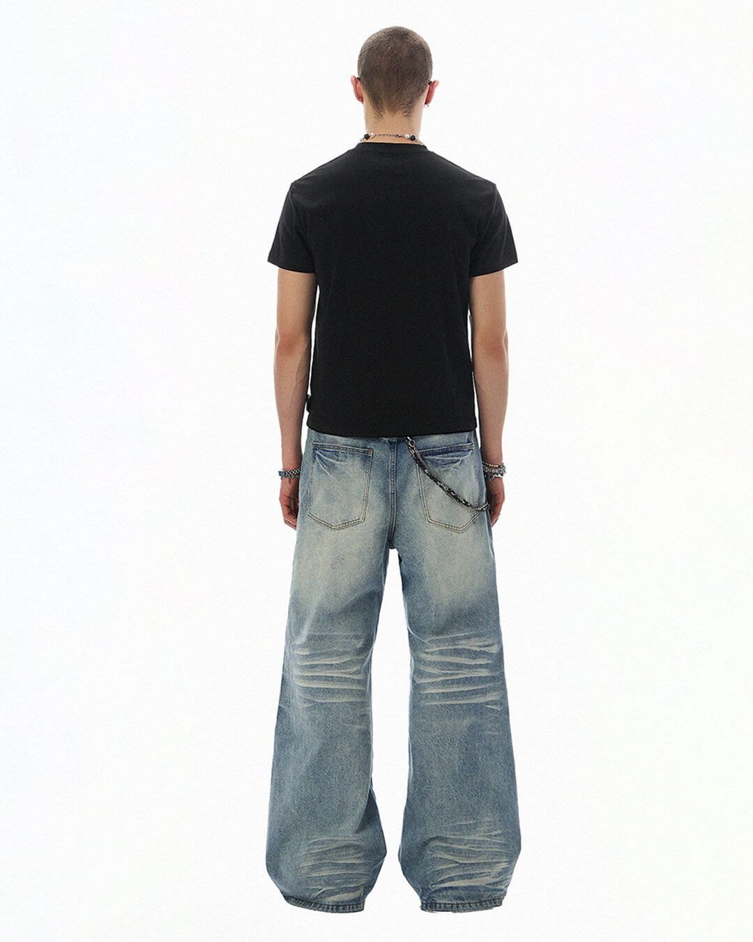 JHYQ Light Blue Whiskered Washed Loose Fit Jeans | Face 3 Face