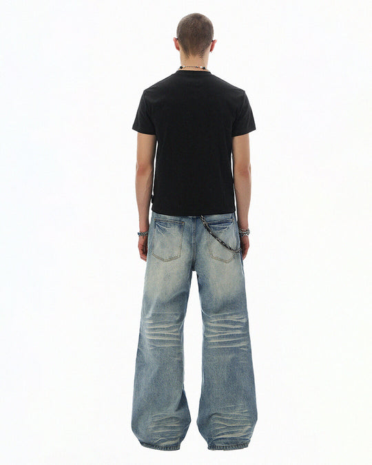 JHYQ Light Blue Whiskered Washed Loose Fit Jeans | Face 3 Face