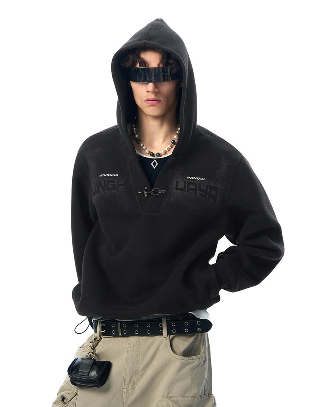JHYQ Metal Buckle V Neck Cropped Hoodie | Face 3 Face