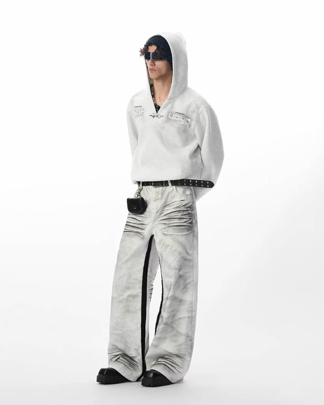 JHYQ Metal Buckle V Neck Cropped Hoodie | Face 3 Face