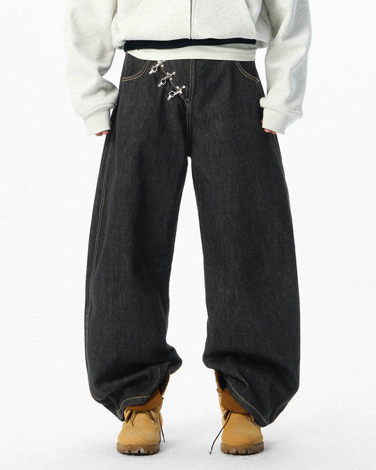 JHYQ Metal Snap Buckle Baggy Machete Jeans | Face 3 Face