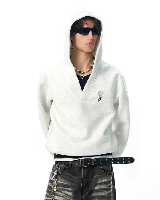 JHYQ Pegasus Logo V Neck Cropped Hoodie | Face 3 Face