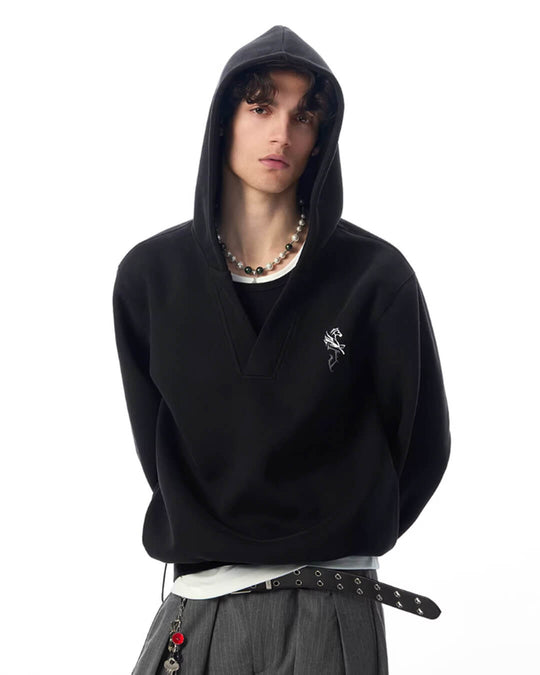 JHYQ Pegasus Logo V Neck Cropped Hoodie | Face 3 Face