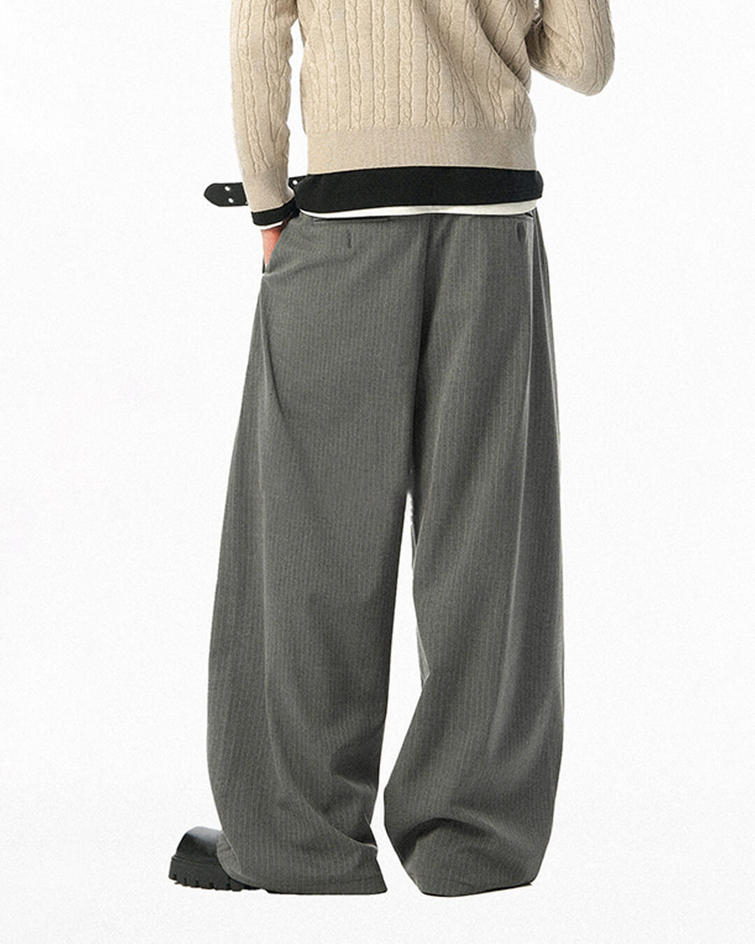 JHYQ Pinstripe Pleated Wide Leg Suit Pants | Face 3 Face