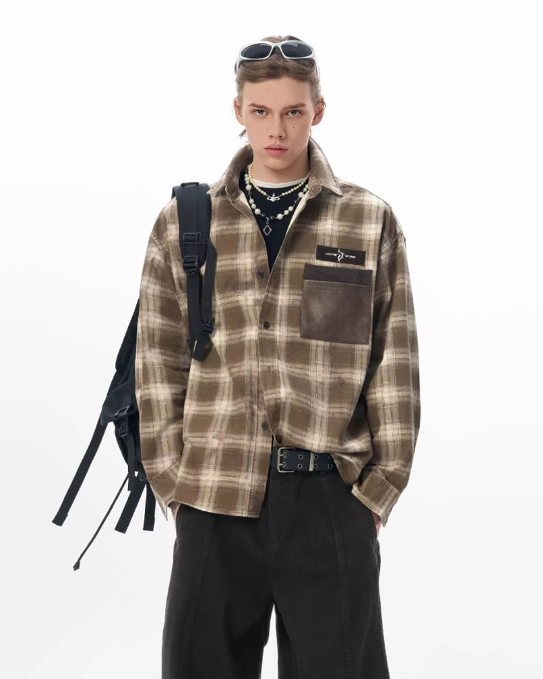 JHYQ Plaid Patch Pocket Long Sleeve Shirt | Face 3 Face