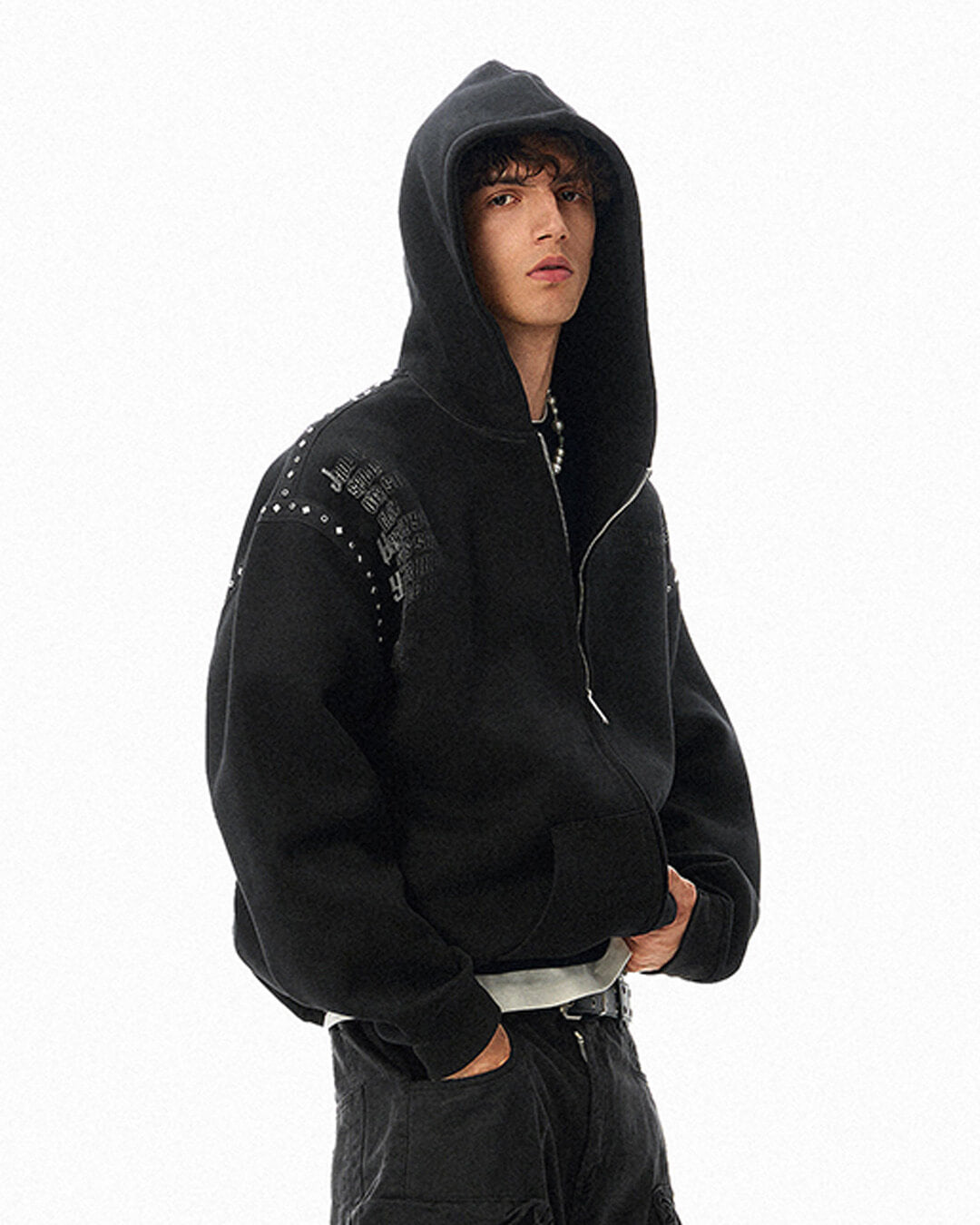 JHYQ Punk Style Studded Double Zipper Hoodie | Face 3 Face