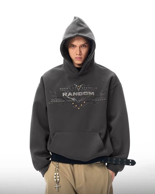 JHYQ RANDOM Letter Print Studded Hoodie | Face 3 Face