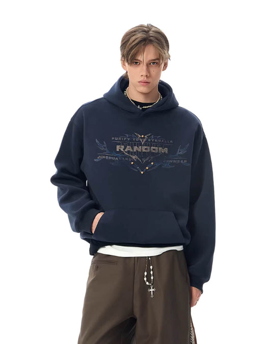 JHYQ RANDOM Letter Print Studded Hoodie | Face 3 Face