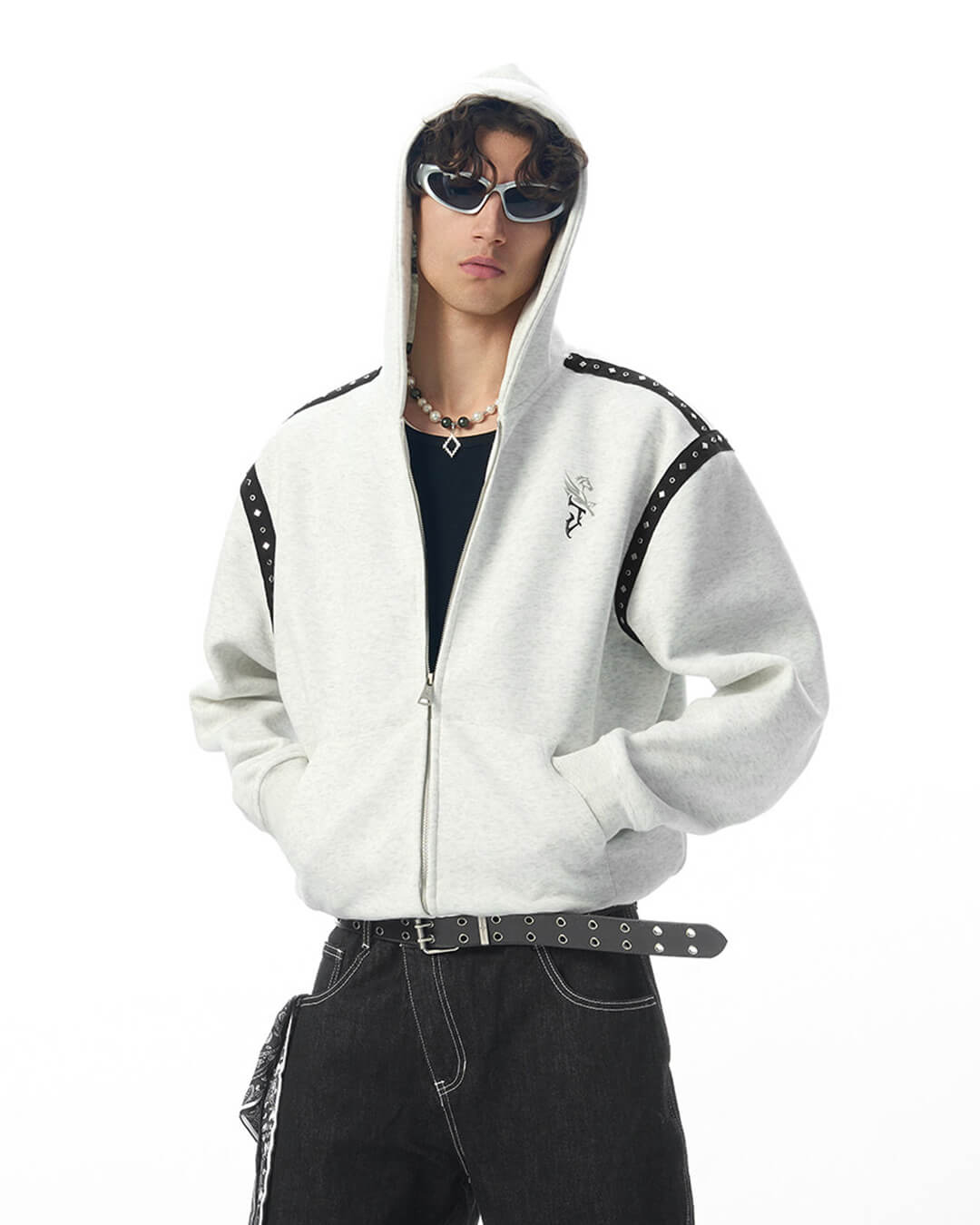 JHYQ Rivet Shoulder Cropped Zip Up Hoodie | Face 3 Face