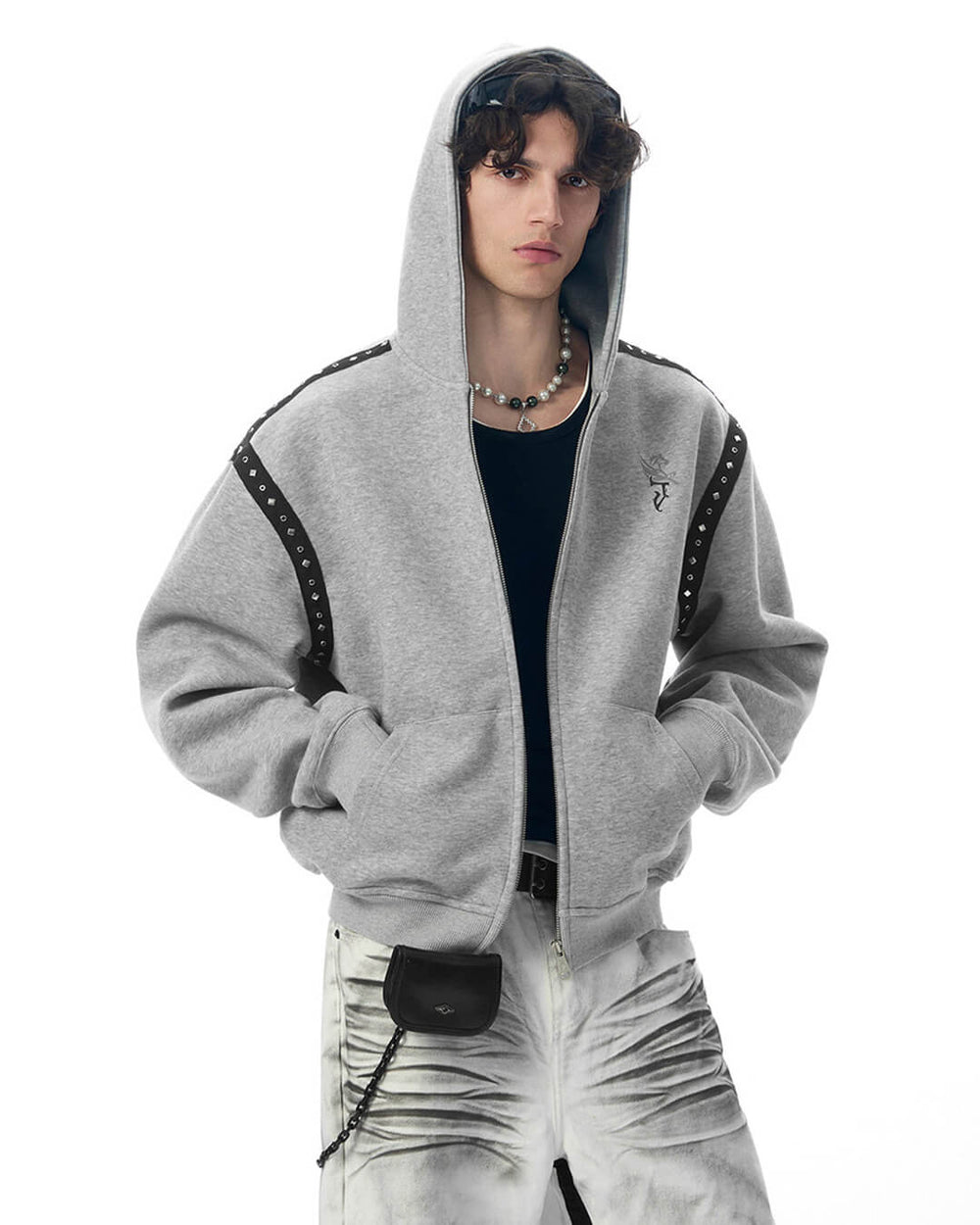 JHYQ Rivet Shoulder Cropped Zip Up Hoodie | Face 3 Face