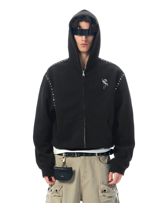 JHYQ Rivet Shoulder Cropped Zip Up Hoodie | Face 3 Face