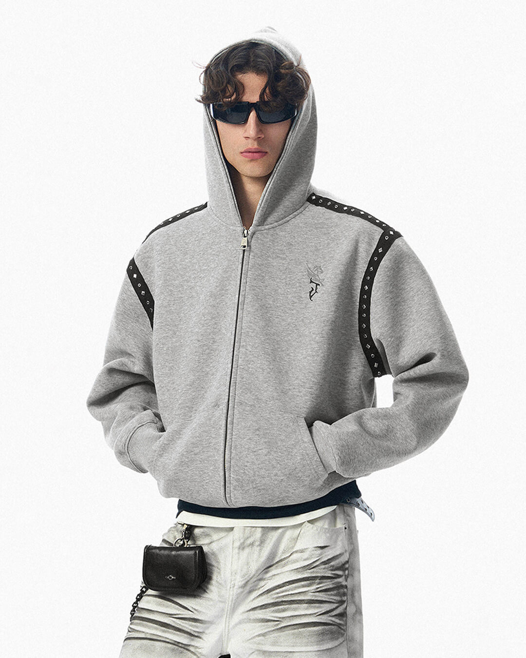 JHYQ Rivet Shoulder Cropped Zip Up Hoodie | Face 3 Face