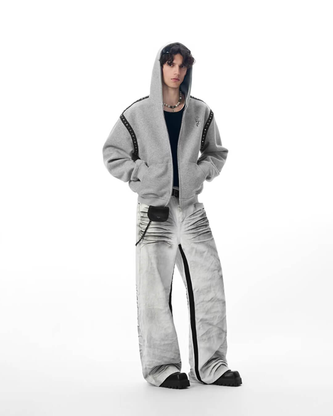 JHYQ Rivet Shoulder Cropped Zip Up Hoodie | Face 3 Face