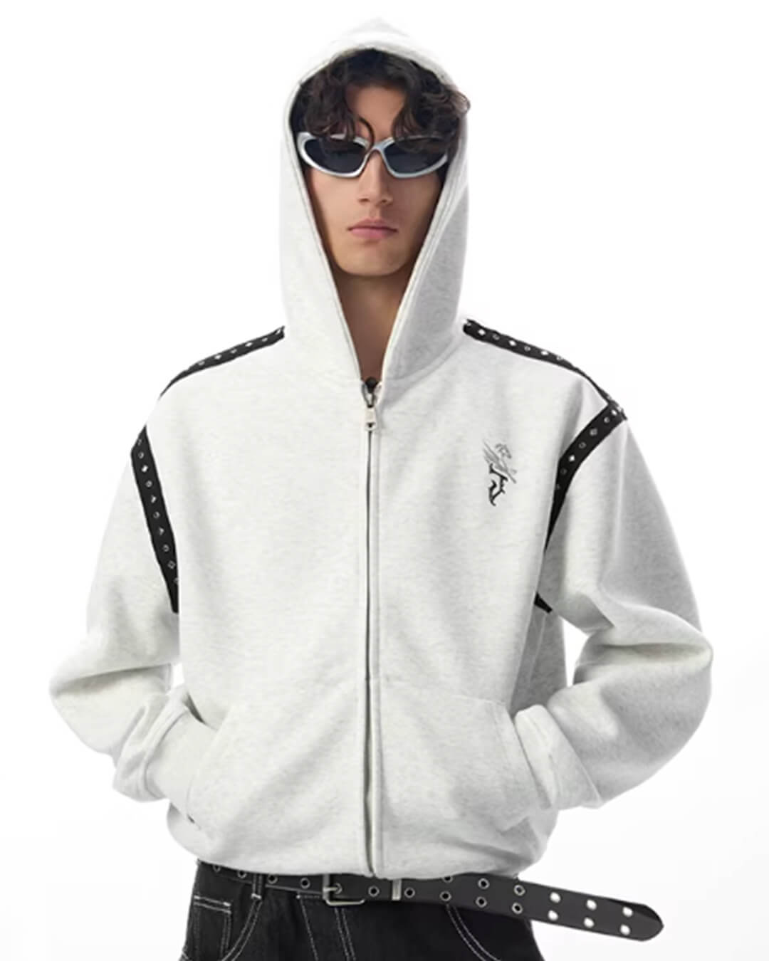 JHYQ Rivet Shoulder Cropped Zip Up Hoodie | Face 3 Face