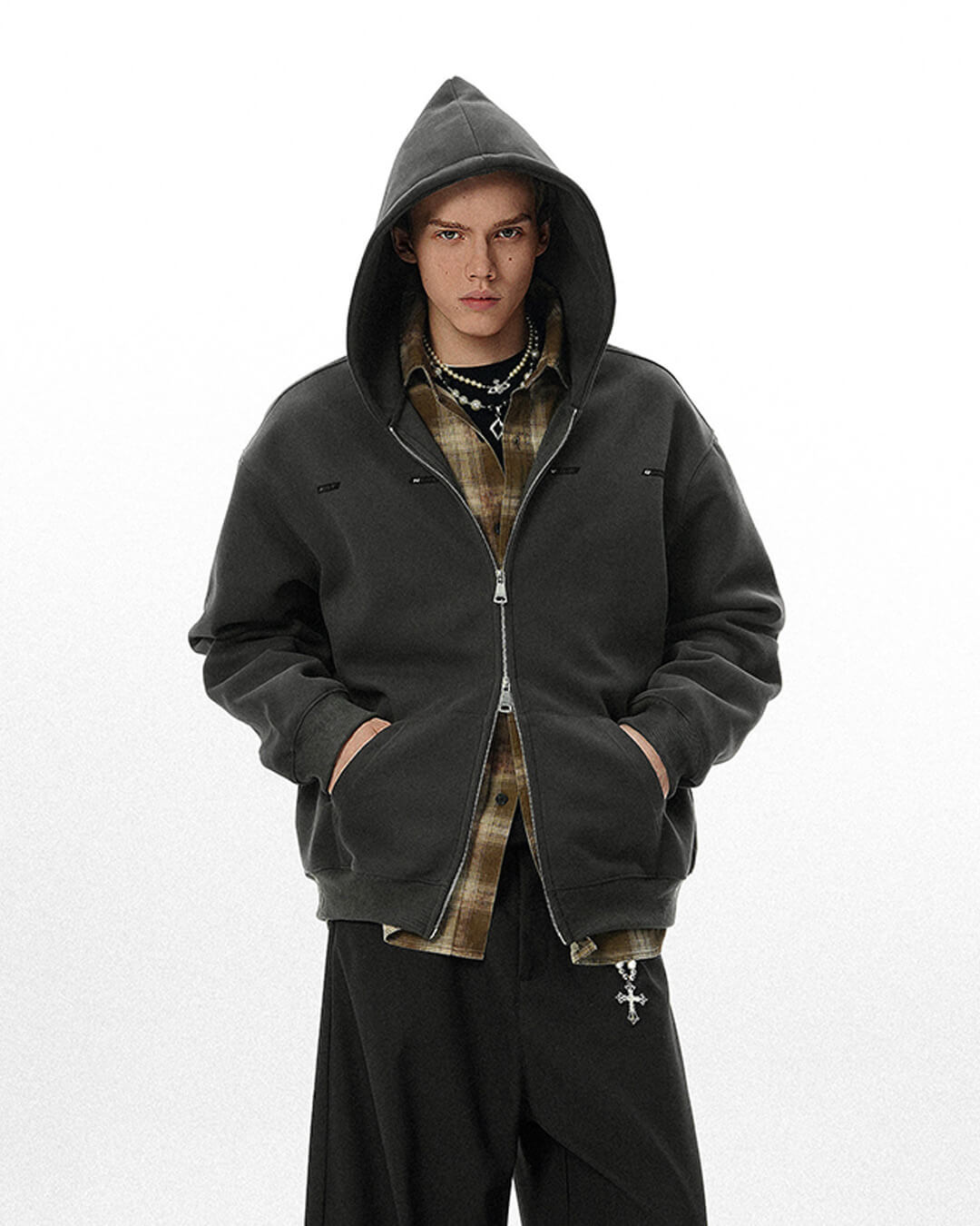 JHYQ Small Logo Double Zipper Hoodie | Face 3 Face