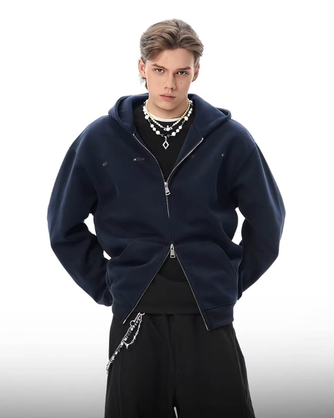 JHYQ Small Logo Double Zipper Hoodie | Face 3 Face