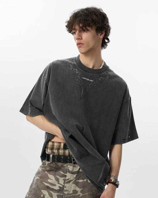 JHYQ Thorn Print Destruction Washed Tee | Face 3 Face