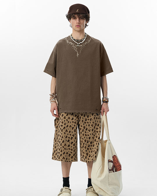 JHYQ Thorn Print Destruction Washed Tee | Face 3 Face