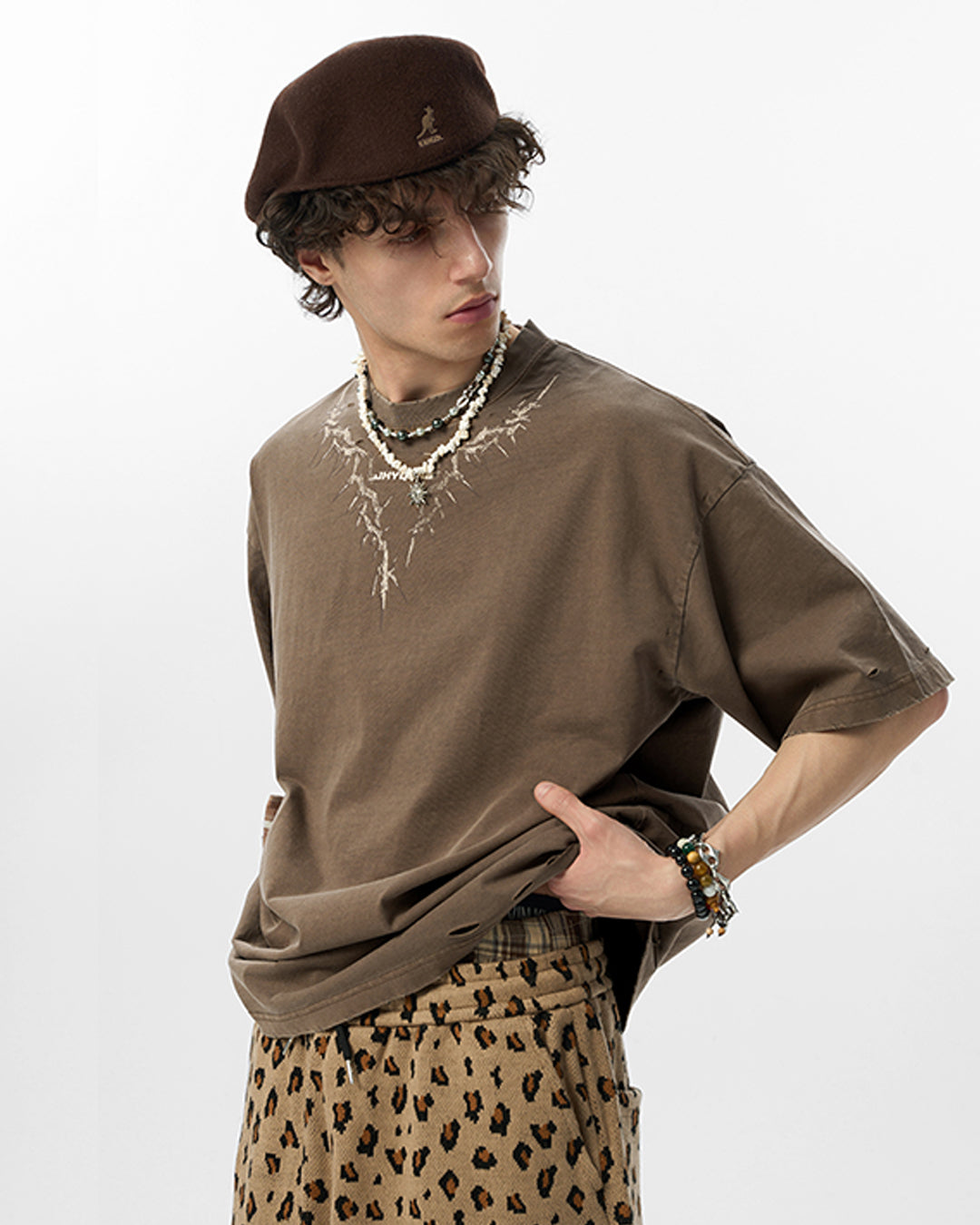 JHYQ Thorn Print Destruction Washed Tee | Face 3 Face