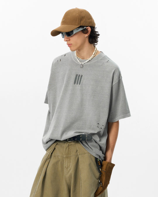 JHYQ Three Bar Beads Distressed Washed Tee | Face 3 Face