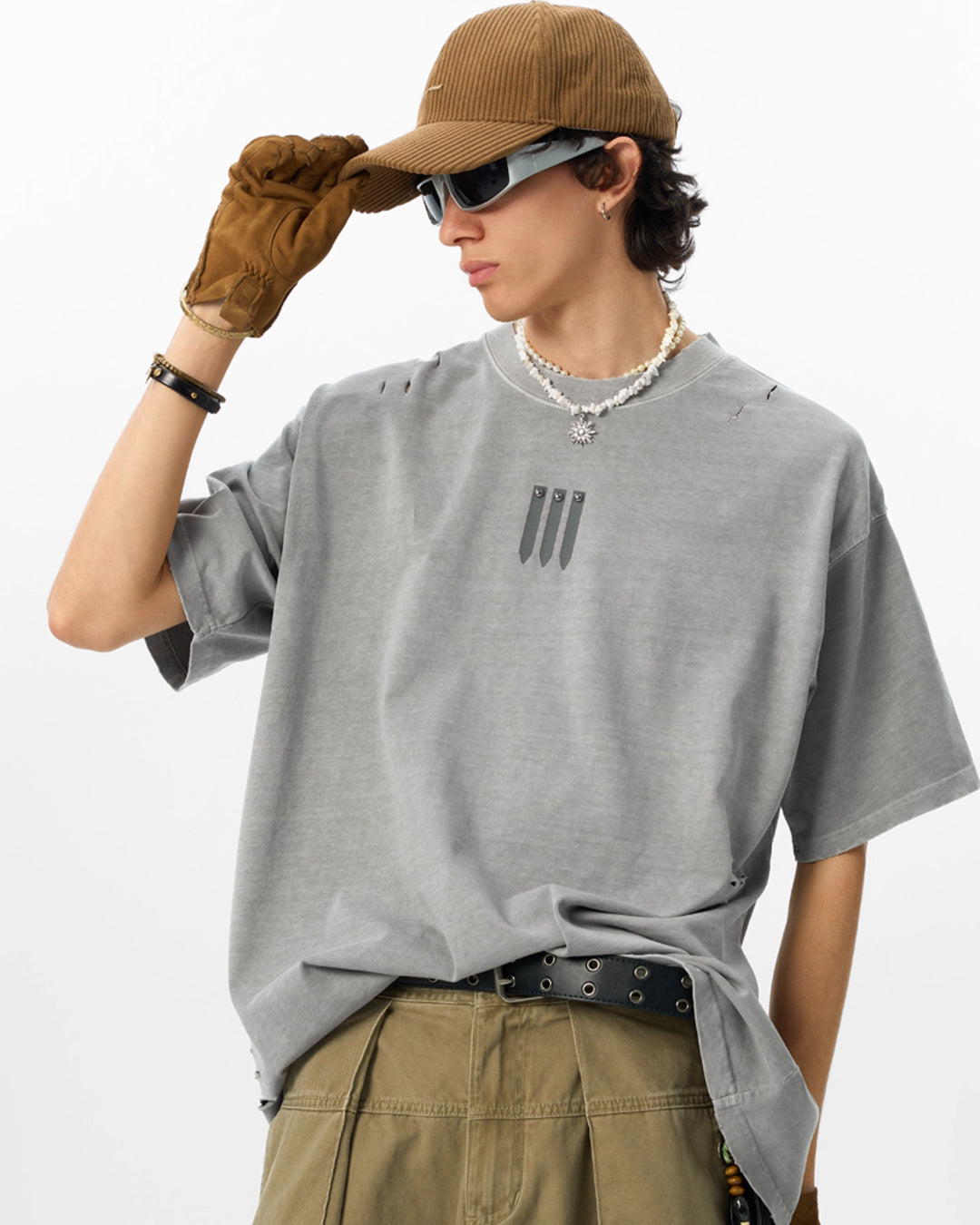 JHYQ Three Bar Beads Distressed Washed Tee | Face 3 Face