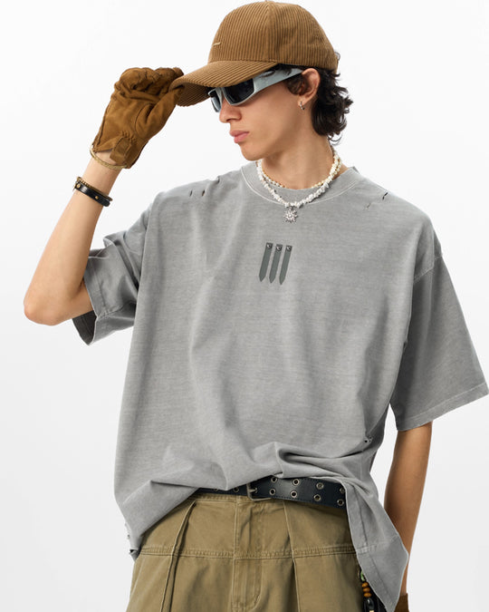 JHYQ Three Bar Beads Distressed Washed Tee | Face 3 Face