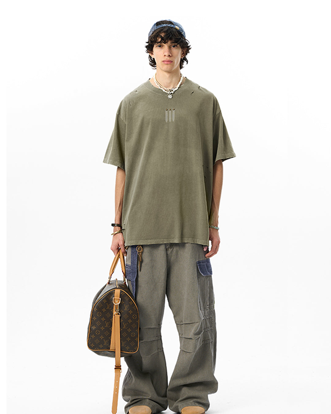 JHYQ Three Bar Beads Distressed Washed Tee | Face 3 Face