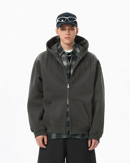 JHYQ Vertical Code Print Double Zipper Hoodie | Face 3 Face