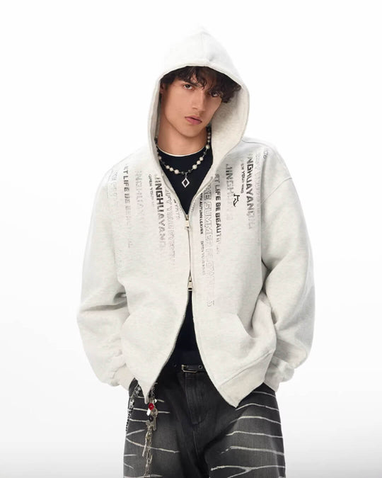 JHYQ Vertical Code Print Double Zipper Hoodie | Face 3 Face