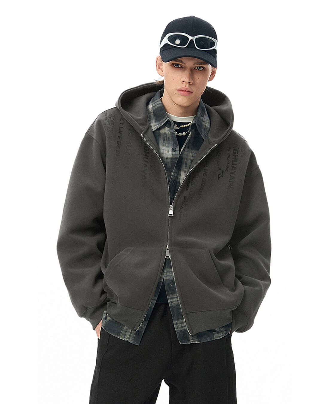 JHYQ Vertical Code Print Double Zipper Hoodie | Face 3 Face