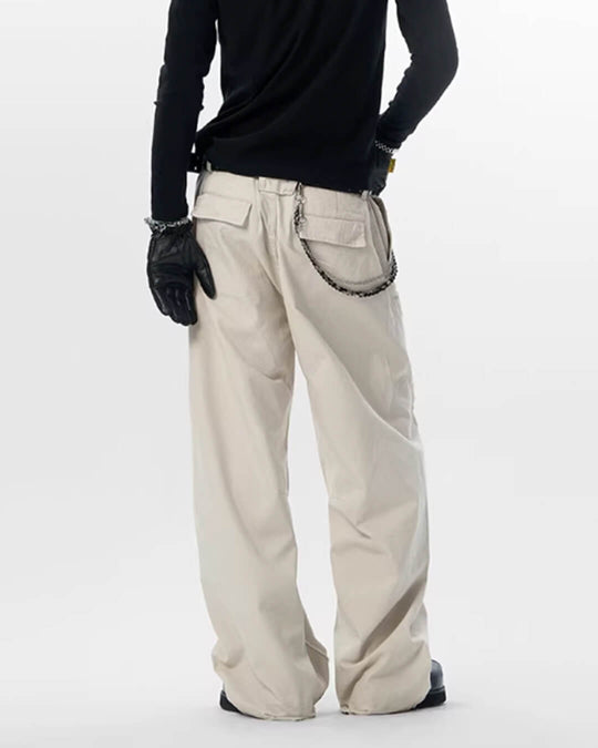 JHYQ Vintage Aged Raw Edge Baggy Work Pants | Face 3 Face