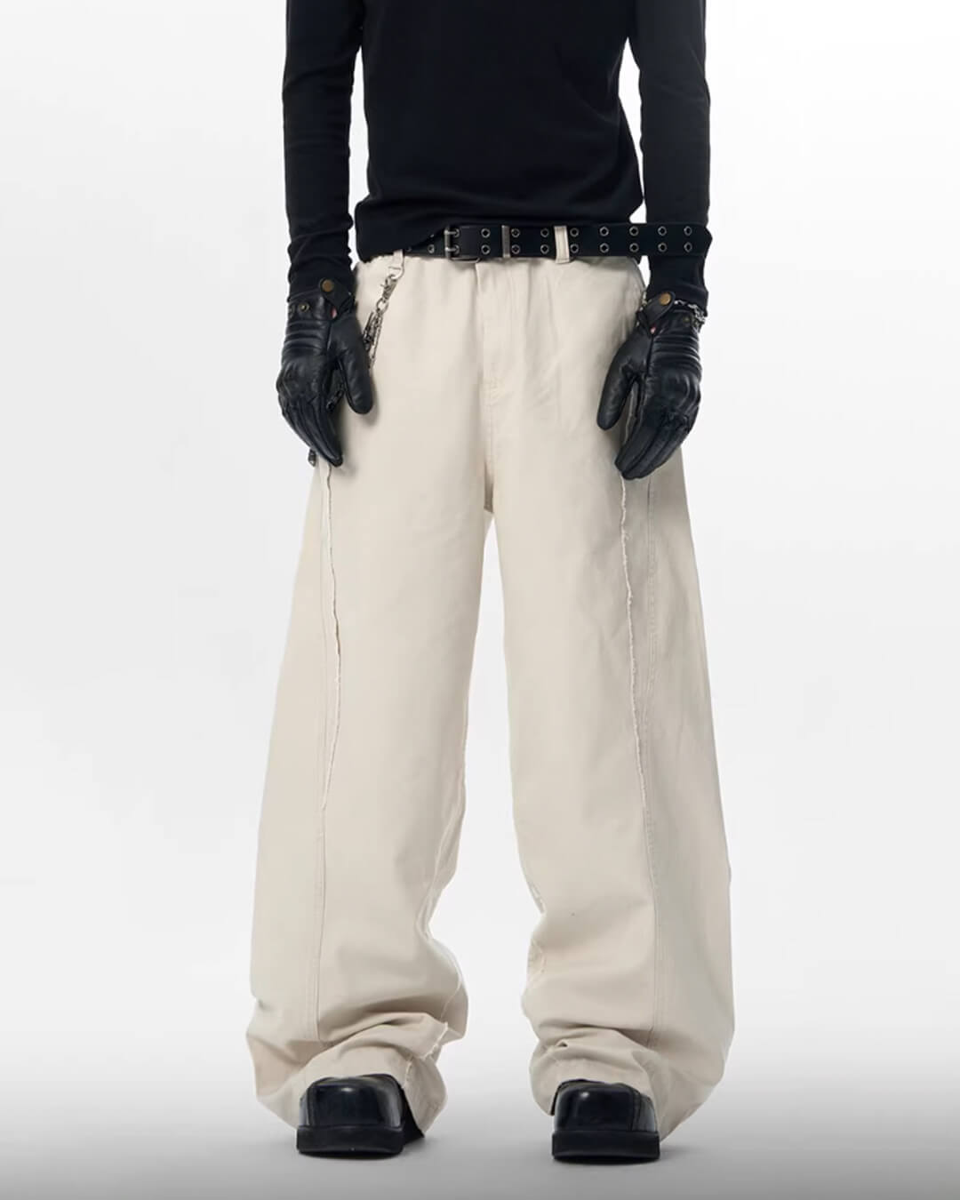 JHYQ Vintage Aged Raw Edge Baggy Work Pants | Face 3 Face
