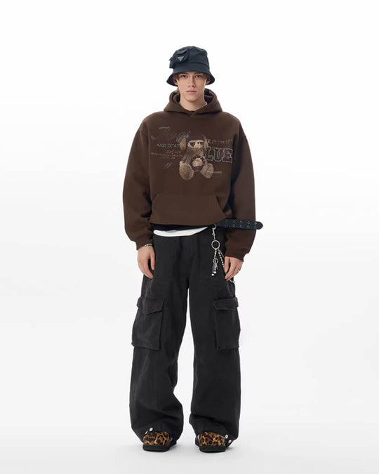 JHYQ Vintage Bear Print Bead Studded Hoodie | Face 3 Face