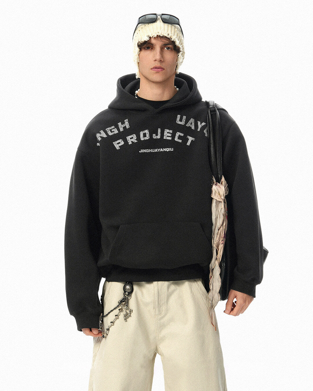 JHYQ Vintage Curved Lettering Print Hoodie | Face 3 Face