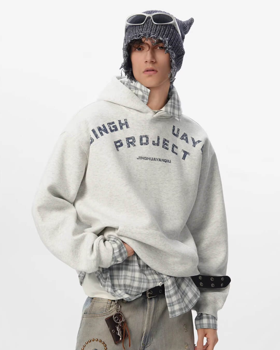 JHYQ Vintage Curved Lettering Print Hoodie | Face 3 Face