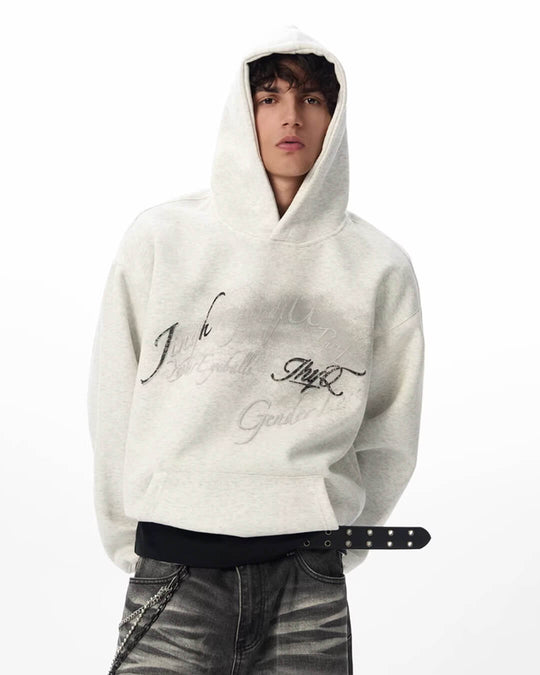 JHYQ Vintage Gradient Lettering Print Hoodie | Face 3 Face