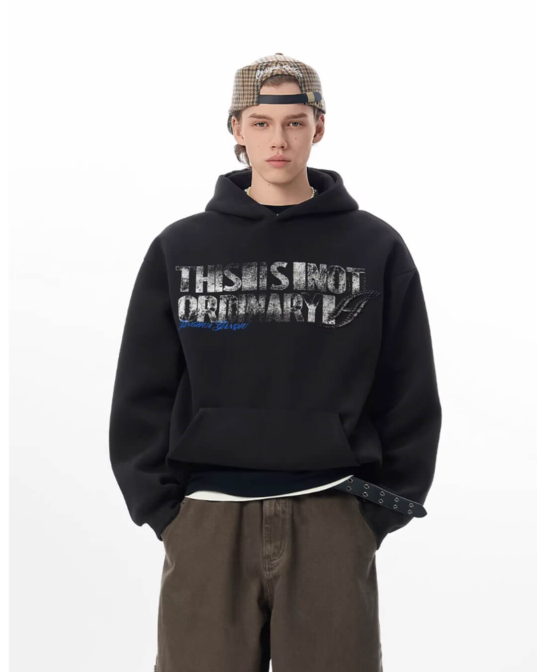JHYQ Vintage Letter Print Rivet Hoodie | Face 3 Face