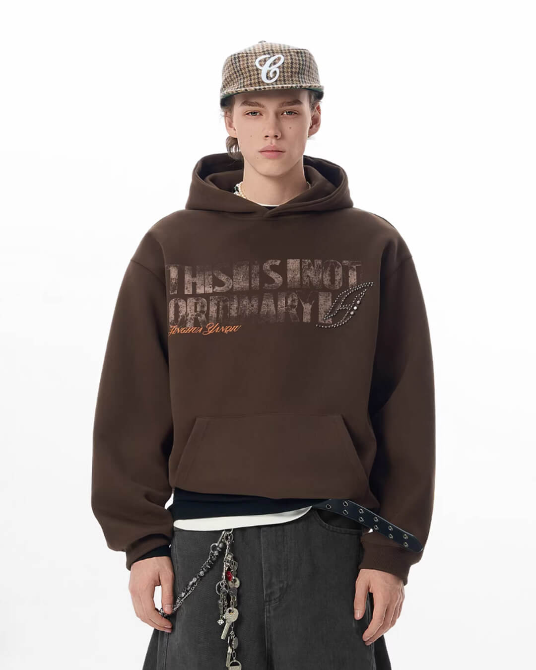 JHYQ Vintage Letter Print Rivet Hoodie | Face 3 Face