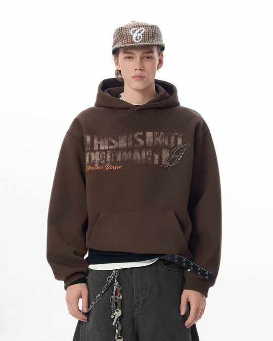 JHYQ Vintage Letter Print Rivet Hoodie | Face 3 Face