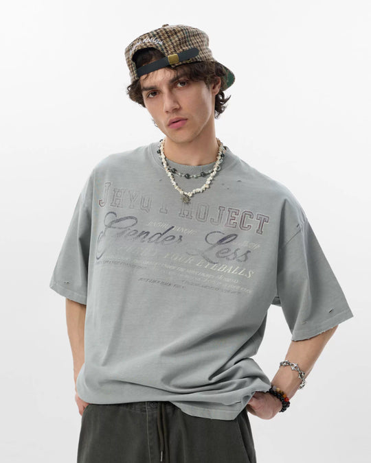 JHYQ Vintage Print Washed Distressed Tee | Face 3 Face