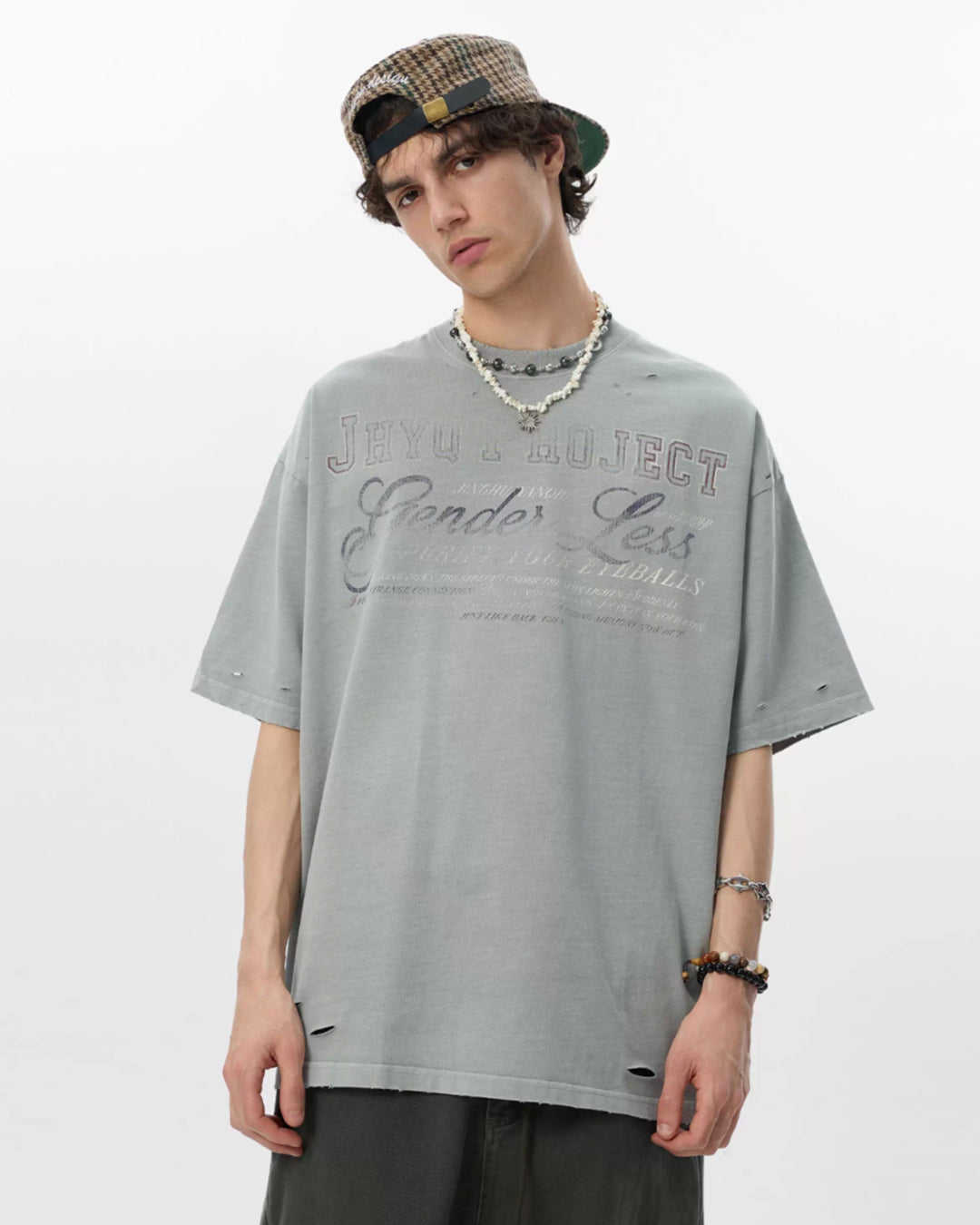 JHYQ Vintage Print Washed Distressed Tee | Face 3 Face